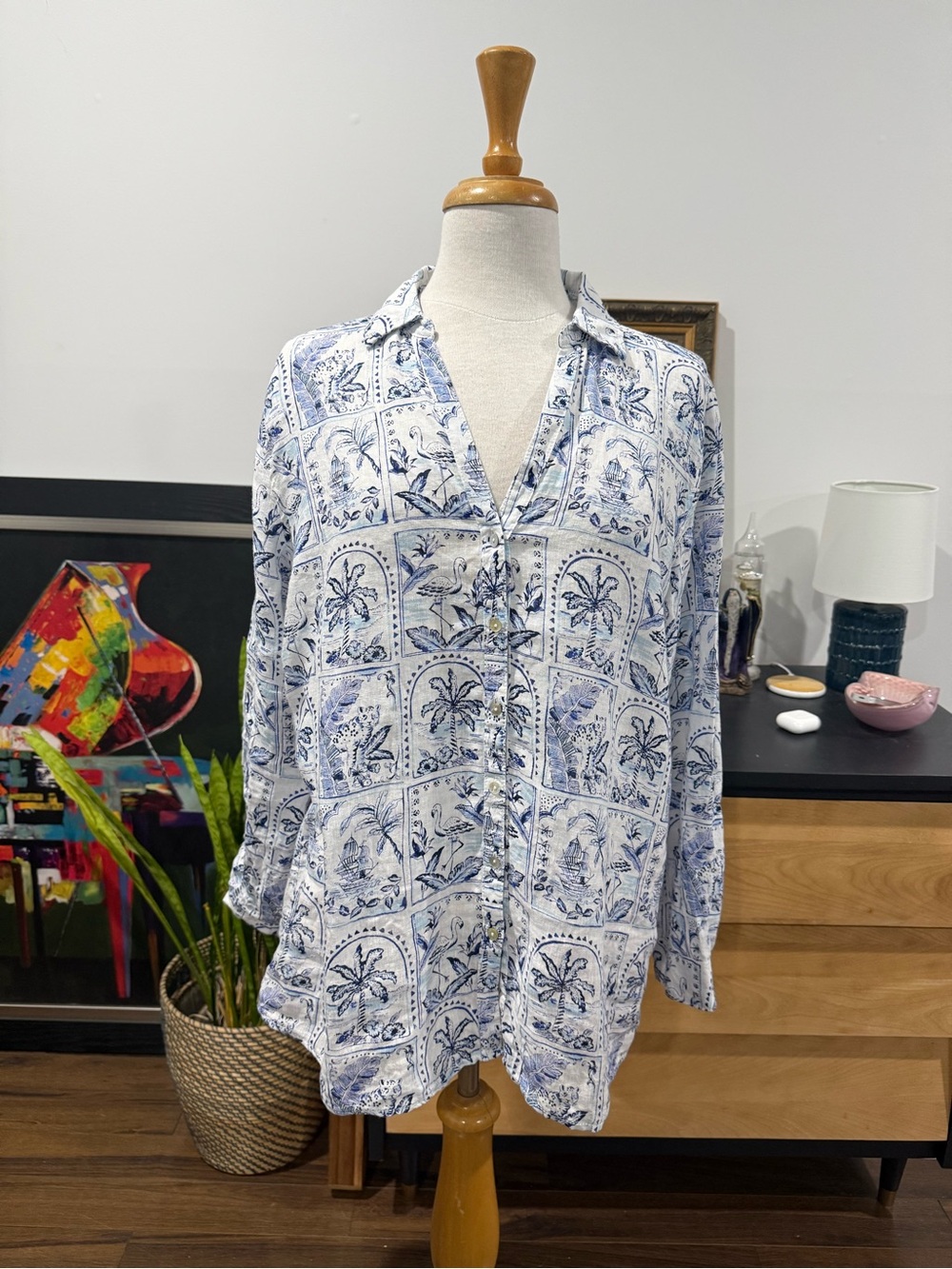 Linen Printed Button-Up